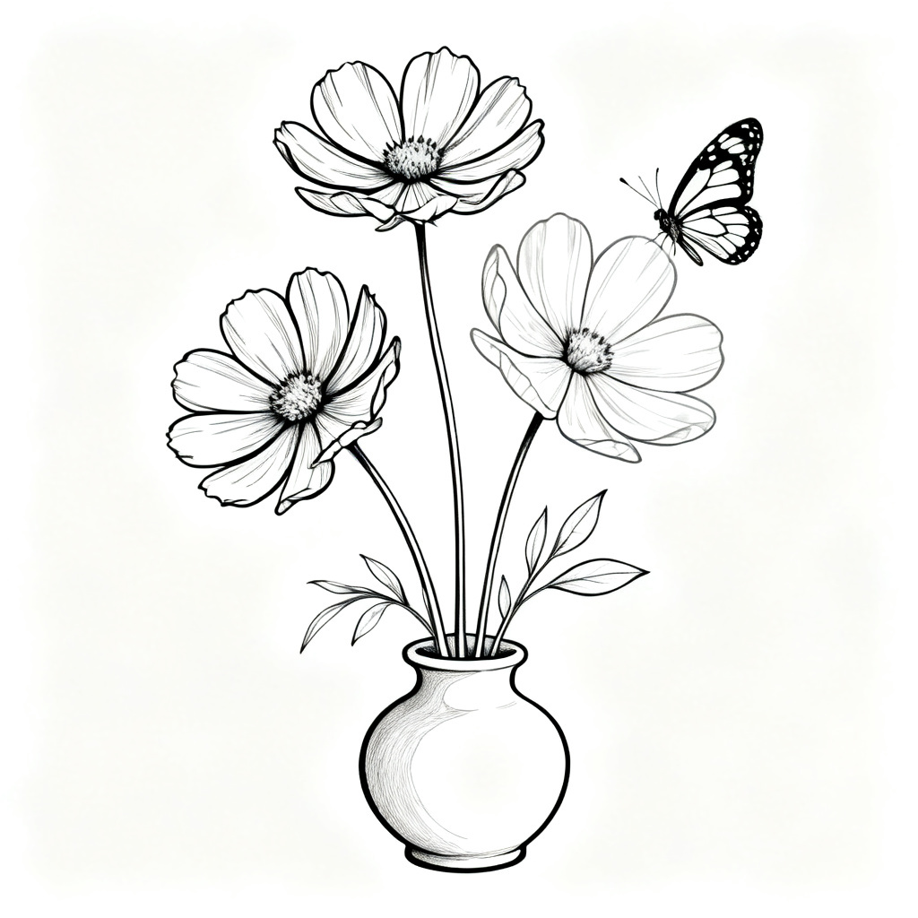 Flowers and butterfly drawing